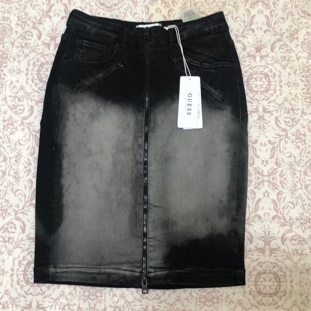 Black/Grey Tie Dye midi zipped denim skirt